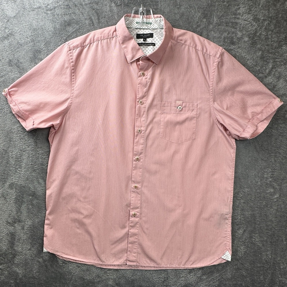 Ted Baker London Shirt Mens Size 6 US XL Pink Striped Short Sleeve Button Down